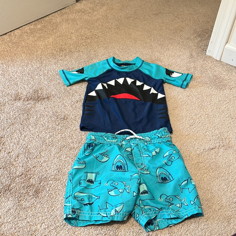 Navy blue & Turquoise toddler rashguard set. Like new!